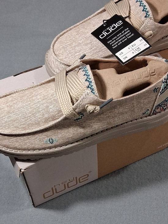Hey Dude Shoes - Hey Dude Women’s Beige Canvas Wally—Casual Slip-On Loafers